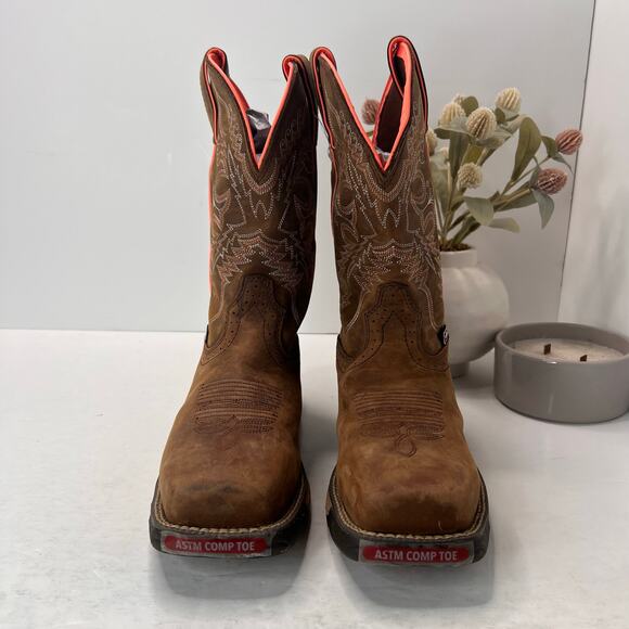 Justin Stampede Rush Waterproof Composite Safety Toe Boots Brown Women 7.5B - Picture 2 of 9